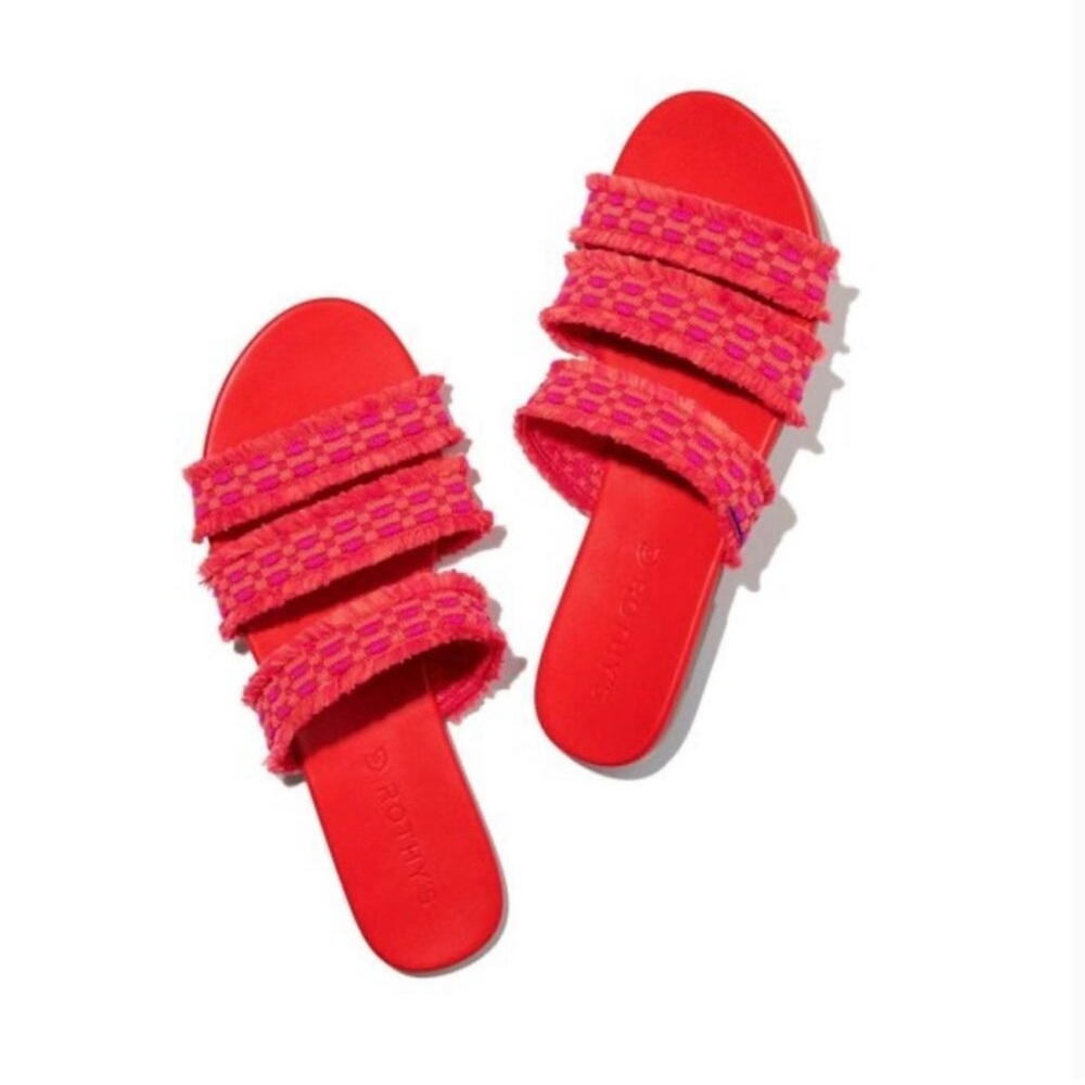 Rothy’s Triple‎ Band Fringe Sandals Flats in Red Women’s Size 9 Summer Vacation